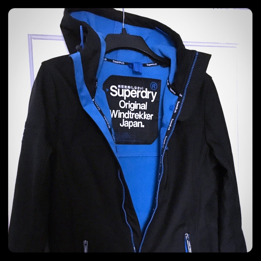 Men’s Superdry Windtrekker Rain Jacket Black Blue